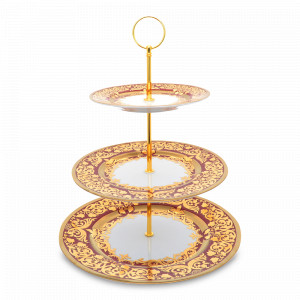 Этажерка Bordeaux Gold, 35 см, фарфор, металл, бордовый, золотой, серия Constanza Natalia, FALKENPORZELLAN, Германия, Этажерки и вазы для фруктов