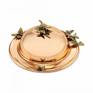 Маслёнка «Бабочки», медь, 15 х 20 см, серия Летний сад, Кольчугинский Мельхиор, Россия, Икорницы, масленки