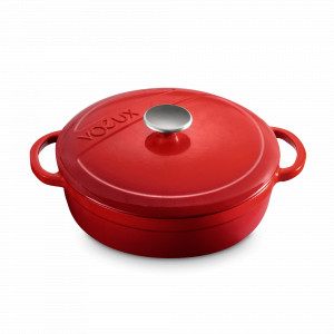 Кастрюля с крышкой низкая, 28 см, 4.2 л, чугун, красный, серия L'amour, VOEUX, Франция, Кастрюли