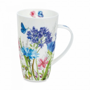 Кружка «Полевые цветы голубые», 600 мл, костяной фарфор, белый, декор, серия Henley, DUNOON, Великобритания, Дорогие кружки