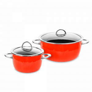Набор из 2-х эмалированных кастрюль, цвет: оранжевый, серия NEO Orange Ultra Premium, KOCHSTAR, Германия, Посуда эмалированная