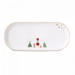 Блюдо овальное Santa &amp; Snowman, 34 х 15 см, фарфор, серия Let It Snow, EASY LIFE (R2S), Италия, Новогодняя коллекция