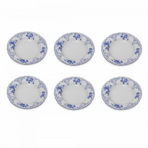 Набор из 6-ти тарелок для пасты, 23 см, фарфор, белый, декор, серия Синие розы, BERNADOTTE, Чехия, Чешский фарфор