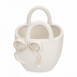 Ваза для цветов декоративная «Сумка с бантом», 16 см, фарфор, белый, золотой, серия Townlet, ANNA LAFARG, Китай, Китайский фарфор
