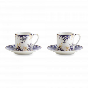 Набор из 2-х кофейных пар, 80 мл, фарфор, белый, синий, серия Corallo, Pozzi Milano 1876, Италия, Кофейные пары