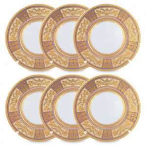 Набор из 6-ти закусочных тарелок Violet Creme Gold, 21 см, фарфор, фиолетовый, золотой, серия Diadem, FALKENPORZELLAN, Германия, Плоские круглые тарелки