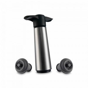 Насос вакуумный с 2 пробками для вина, размер: 12,8 х 7 см, материал: нержавеющая сталь, силикон, цвет: черный, VACU VIN, Нидерланды, VACU VIN (Нидерланды)