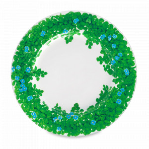 Тарелка обеденная, 27 см, костяной фарфор, белый, зеленый, серия Prati Italiani, TAITU, Италия, Красивые тарелки для сервировки