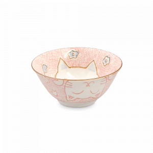 Салатник порционный Cat, 14.8 см, 500 мл, фарфор, розовый, декор, серия Kawaii, TOKYO DESIGN, Нидерланды, Салатники