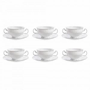 Набор из 6-ти суповых пар - бульонниц, 360 мл, фарфор, белый, декор, серия Платиновый узор, BERNADOTTE, Чехия, Тарелки суповые