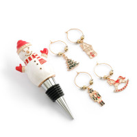 Пробка для винной бутылки  с подвесками Снеговик, 5 предметов, металл, стразы, серебристый, серия New Year, ANNA LAFARG, Китай_00821190052615591195.jpg