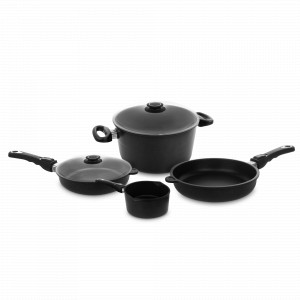 Набор посуды из 6-ти предметов , материал: алюминий, стекло, цвет: черный, серия Frying Pans, AMT, Германия, AMT (Германия)