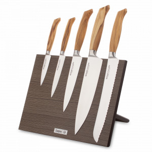 Набор кухонных ножей, 5 штук, на магнитной подставке ComposeEat, серия Ergo Line Olive, BERGER CUTLERY, Германия, Набор кухонных ножей премиум