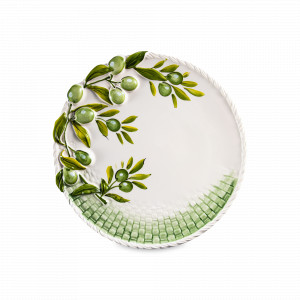 Блюдо круглое, 30 см, керамика, белый, зеленый, серия Оливки, EDELWEISS, Италия, EDELWEISS (Италия)