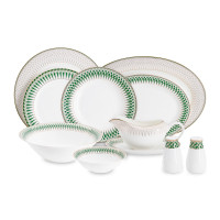 Сервиз обеденный на 12 персон Изумруд, 50 предметов, костяной фарфор, белый, зеленый, серия Emily, ANNA LAFARG, Китай