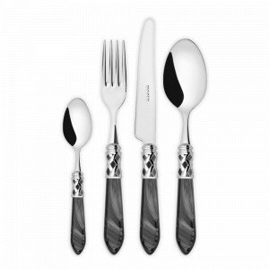 Набор столовых приборов на 6 персон, 24 предмета, сталь, акрил, цвет: хром-черный-хром, серия Aladdin, BUGATTI Cutlery, Италия, Наборы столовых приборов 24 предмета