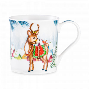 Кружка «Noel Веселые деньки Олененок», 9 см, фарфор, декор, LAMART, Италия, Итальянский фарфор