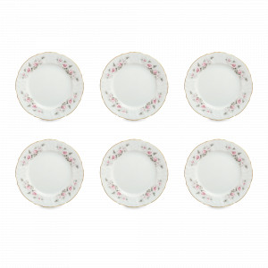 Набор из 6-ти закусочных тарелок, 19 см, фарфор, белый, золотая отводка, серия Серая роза, BERNADOTTE, Чехия, Тарелки