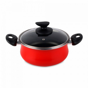 Кастрюля с крышкой, 20 см, 4,5 л, сталь, стеклоэмаль, красный, серия Praga, VITRINOR, Испания, Кастрюли