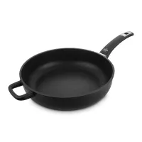 Сковорода глубокая для индукционных плит с антипригарным покрытием, 28 см, литой алюминий с алмазным порошком, черный, серия Diamant Plus, OLYMPIA, Италия, 