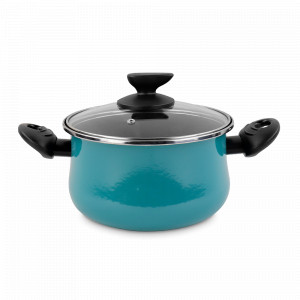 Кастрюля высокая с крышкой, 24 см, сталь, стеклоэмаль, бирюзовый, серия Country M4, VITRINOR, Испания, Посуда антипригарная
