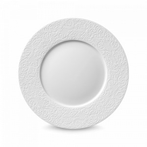 Тарелка обеденная, 28 см, фарфор, белый, рельеф, серия L' Couture, GUY DEGRENNE, Франция, Красивые тарелки для сервировки