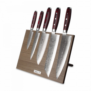 Набор кухонных ножей, 5 штук, на магнитной подставке ComposeEat (коричневая), серия GOU 161, YAXELL, Япония, YAXELL (Япония)
