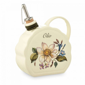 Бутылка для масла, 18 см, 600 мл, керамика, декор, серия Petali Di Primavera, NUOVA CER, Италия, Бутылки для масла и уксуса, гейзеры