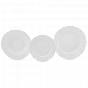 Набор столовый на 6 персон, 18 предметов, фарфор, белый, рельеф, серия Недекорированный, BERNADOTTE, Чехия, Наборы столовой посуды