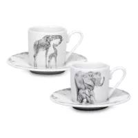 Набор из 2-х кофейных пар «Удивительные животные - Жираф и Слон», 85 мл, фарфор, белый, черный, KOENITZ, Германия, 