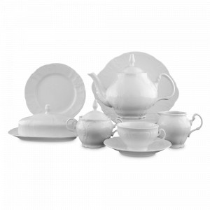 Сервиз чайный на 12 персон, 43 предмета, фарфор, белый, серия Недекорированный, BERNADOTTE, Чехия, Скидка до -30% на фарфор BERNADOTTE