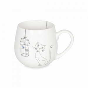 Кружка «Кошки и птички», 420 мл, фарфор, белый, декор, KOENITZ, Германия, Большие кружки