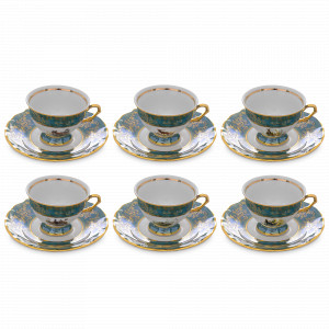 Набор из 6-ти кофейных пар мокко Охота, 120 мл, фарфор, зеленый, серия Мария-Тереза, REPAST, Чехия, Мария-Тереза REPAST
