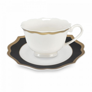 Пара чайная Nero, 200 мл, костяной фарфор, позолота, черный, цвет: слоновая кость, серия Ionica, LE COQ, Италия, Чайные пары