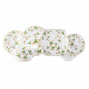 Сервиз столовый на 6 персон, 26 предметов, костяной фарфор, белый, декор, серия Strawberry, WEDGWOOD, Великобритания, Сервизы обеденные