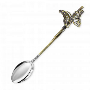 Ложка кофейная «Бабочка 2», латунь с посереб.яблочком, серия Летний сад, Кольчугинский Мельхиор, Россия, Кованые столовые приборы