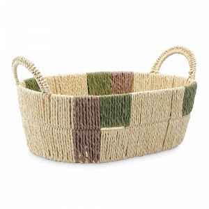 Корзина плетеная овальная Bodhran Nature, размер L, шпагат, металл, бежевый, зеленый, серия Ethnic, TKANO, Россия, Органайзеры для хранения