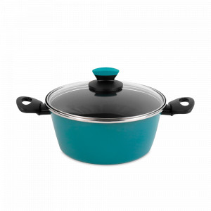 Кастрюля низкая с крышкой, 20 см, сталь, стеклоэмаль, бирюзовый, серия Lotus, VITRINOR, Испания, Кастрюли