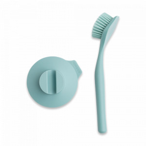 Щетка для мытья посуды с держателем на присоске, 23,5 см, пластик, мятный, серия Sink Side, BRABANTIA, Бельгия, Органайзеры для раковины