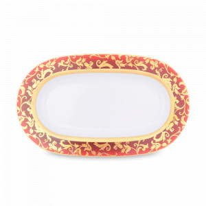 Блюдо овальное Constanza Bordeaux Gold, 24 х 14 см, фарфор, бордовый, золотой, серия Tosca, FALKENPORZELLAN, Германия, Tosca FALKENPORZELLAN