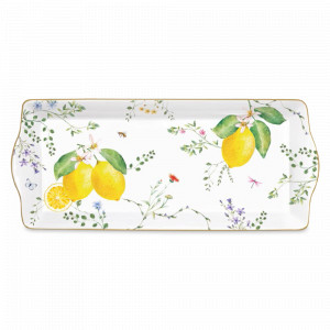 Блюдо прямоугольное, 35 х 15 см, фарфор, белый, декор, серия Цветы и лимоны, EASY LIFE (R2S), Италия, Прямоугольные блюда для сервировки