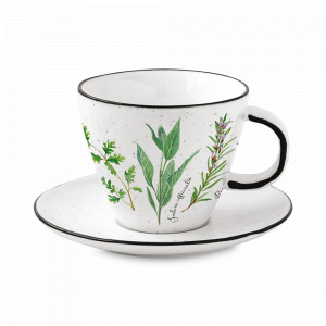 Пара чайная, 250 мл, фарфор, белый, декор, серия Herbarium, EASY LIFE (R2S), Италия, Чайные пары из фарфора
