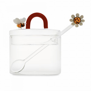 Сахарница с ложкой «Пчелка и маргаритка», 9 см, 300 мл, стекло боросиликатное, серия Monterey, WD Lifestyle, Италия, Сахарница с ложкой