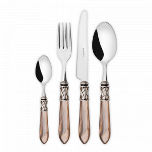 Набор столовых приборов на 6 персон, 24 предмета, сталь, акрил, цвет: хром-оникс-состаренное серебро, серия Aladdin, BUGATTI Cutlery, Италия, Наборы столовых приборов 24 предмета