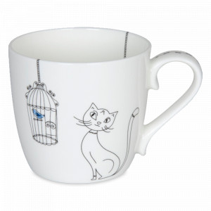 Кружка «Кошки и птички», 425 мл, костяной фарфор, белый, декор, KOENITZ, Германия, Белые кружки