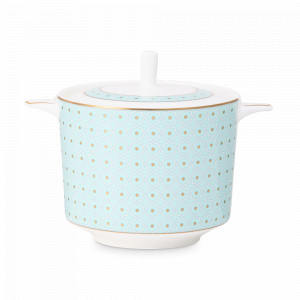 Сахарница с крышкой, 300 мл, фарфор, белый, голубой, серия Бирюза, DECOR DE TABLE, Россия, Сахарницы