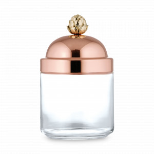 Банка для хранения сыпучих продуктов из стекла, диаметр 10 см, объем 0,75 л, стеклянная с медной крышкой, с бронзовой декорированной ручкой, серия 8000 Stampi &amp; Barattoli, RUFFONI, Италия, RUFFONI (Италия)