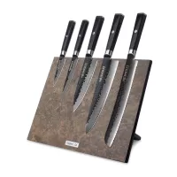 Набор кухонных ножей, 5 штук, на магнитной подставке, серия Black Damascus, HEIMCUT, Россия, 