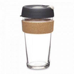 Кружка дорожная Press L, объем: 454 мл, материал: закаленное стекло, пластик, пробка, цвет: серый, серия Brew Cork, KEEPCUP, Австралия, KEEPCUP (Австралия)