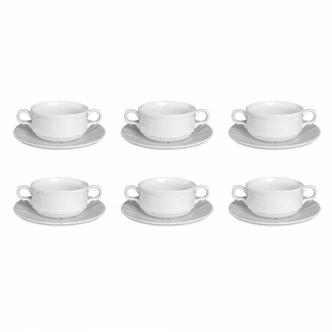 Набор из 6-ти суповых пар - бульонниц, 320 см, фарфор, белый, серия Недекорированный, BERNADOTTE, Чехия